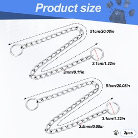 2Pcs Chain Choke Collar for Dogs Metal Slip Link Heavy Duty Training Dog Collar Adjustable Martingale Puppy Collars Weather Proof Necklace for XS Small Medium Large Big XL Breed Dog (Neck Max 20in)