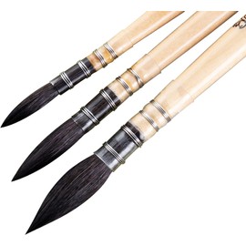 COOZEE Artist Brush, Professional Watercolour Brush Made of Natural Squirrel Hair, Round, Pointed Brush Set, Perfect for Watercolour, Gouache Acrylic Painting (3 Brushes)