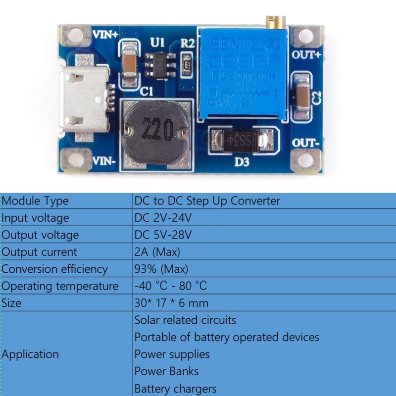 DC-DC Step Up Boost Converter Aufwärtswandler 2V-24V bis 5V-26V 2A
