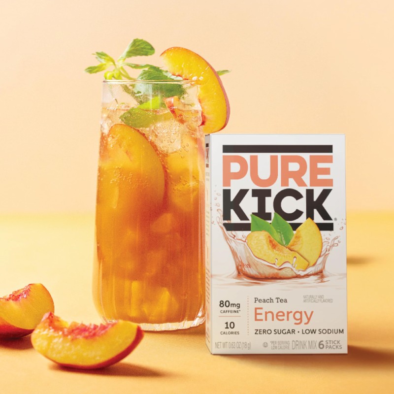PURE KICK Energy Singles To Go Drink Mix, Peach Tea,