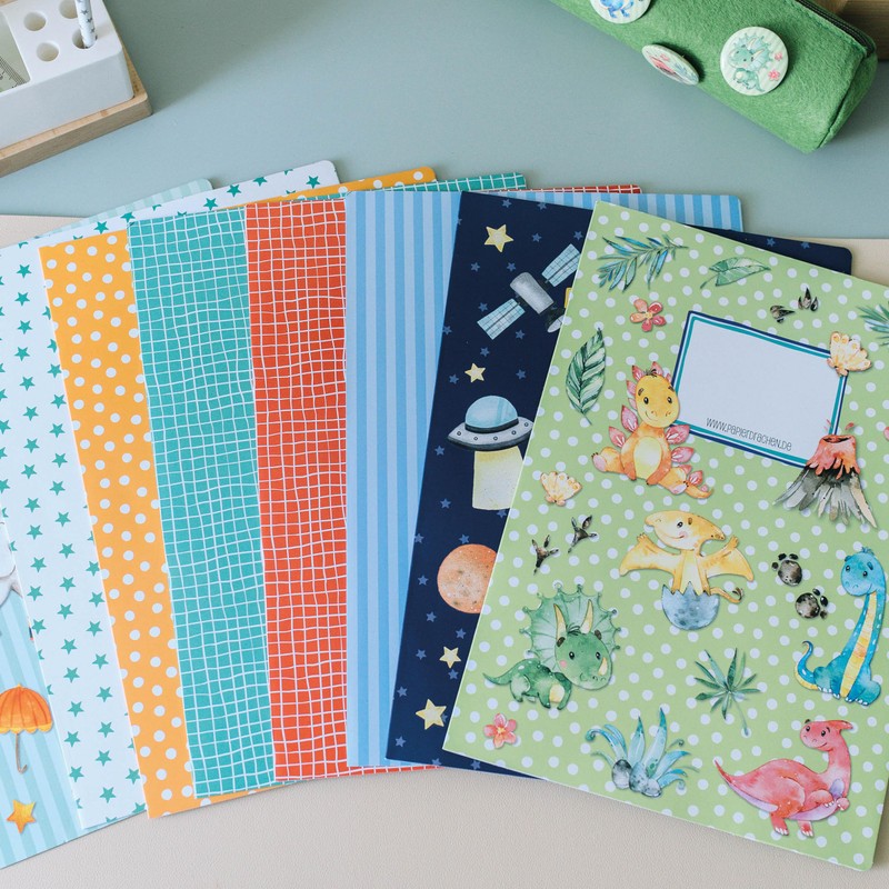 Papierdrachen 8 High-Quality Paper Notebook Covers for Children, DIN A4,