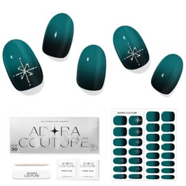 Adora Couture Semi Cured Gel Nail Strips | 30pcs Green Emerald Envy Nail Wraps Kit for Women | Gel Nail Stickers with UV Light Required (Emerald Envy)