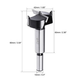 Sourcingmap Forstner Drill Bits 42mm, Tungsten Carbide Wood Hole Saw Auger Opener, Woodworking Hinge Hole Drilling Boring Bit Cutter (Black, Silver Tone)