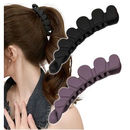 Herbeluemily HM-0105-R02-C Banana Clip, Secure, Hair Clip, Petals, Set of 2, C, Black + Gray Purple
