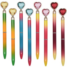 Maydahui 12PCS Colorful Heart Shaped Ballpoint Pens Retractable Bling Rhinestones Pen Black Ink for Girls School Office Party