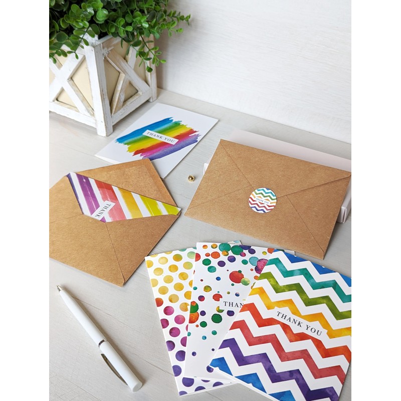 Thank You Cards with Brown Kraft Envelopes and Stickers -