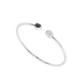 LUSTRE AND LIGHT Natural Rough Herkimer and Moldavite 2 Stone Adjustable Twister Bangle Bracelet for Women in Sterling Silver, Birthstone Jewelry Gifts for Her Birthday, Anniversary, Graduation