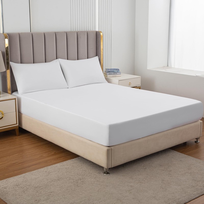 Soifox Double Fitted Sheets 40 cm Extra Deep Pocket White