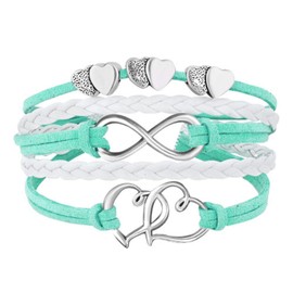 Hithop Leather Wrap Bracelets Girls Double Hearts Infinity Rope Wristband Bracelets Gifts (Green)