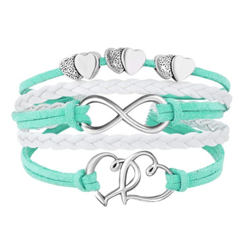 Hithop Leather Wrap Bracelets Girls Double Hearts Infinity Rope Wristband