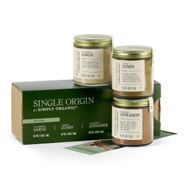 Single Origin by Simply Organic Spice Set | Californian Garlic, Turkish Cumin, Vietnamese Cinnamon | Certified Organic, Kosher, Non-irradiated | 3-Pack