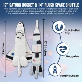 Space Shuttle Plush Toy 14 " & Saturn Rocket 17 ", Mission Ship for Kids, Christmas & Birthday Gifts for Little Astronauts, Boys & Girls, Soft & Huggable, Fun, Great for Imaginative Play