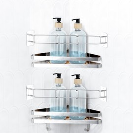 ChimimeDecor RV Shower Corner Storage Bar, 7-13.6 Inches Adjustable RV Bathroom Organizer with 360° Swivel Angle Bases and 4 Hooks, 304 Stainless Steel RV Bathroom Accessories(2 Pcs)