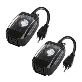 M EGA MEGACUBE Outdoor Timer Outlet Waterproof, 24 Hour Mechanical Timer Outlet for Home and Garden, Single Grounded, 15A 3/4HP, Black, 2 Pack