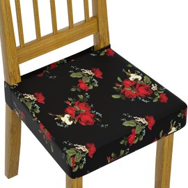 Gdmhy Covers for Dining Chairs,Soft Removable Washable,Dining Chair Seat Covers Set of 6,Floral Pattern,Printed,Pet Friendly Furniture Protector Dining Room Seat Cover (4, Flower-A)