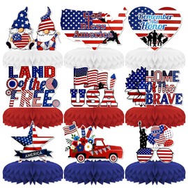 Memorial Day Decorations Honeycomb Centerpieces, KSKSPE [9PCS ]3D Memorial Day Table Decorations, Blue Red Memorial Day Centerpieces for Tables, Memorial Day Decorations for Office Decor