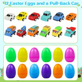 ISTOOLL ISTOOLL 12PCS Pre Filled Easter Eggs Car Gifts for Kids with Pull-Back Cars Easter Basket Stuffers Easter Eggs Hunt Easter Party Favor Prize Classroom Rewards Toys for Boys Girls Teens