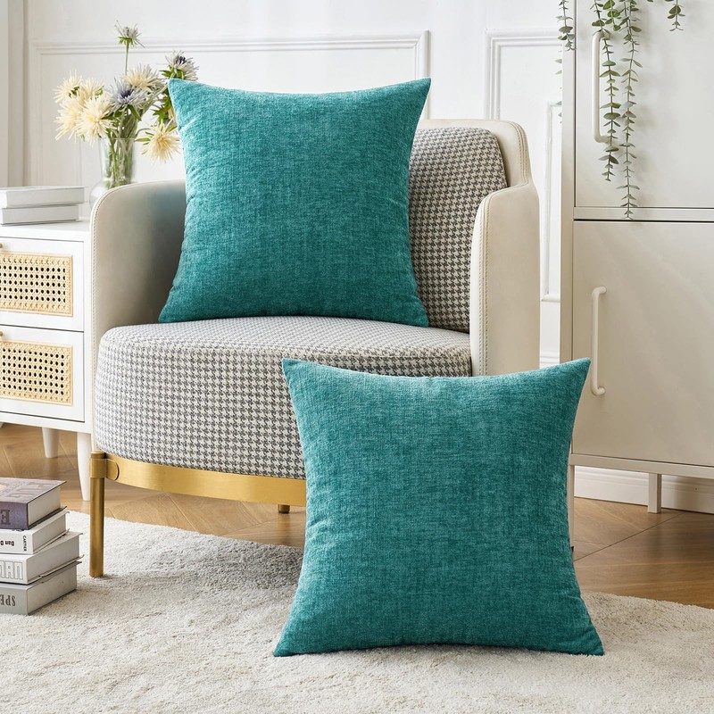 MIULEE Pack of 2 Teal Throw Pillow Covers 20x20 Inch