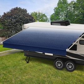 AlphabetAcre RV Awning Fabric Replacement, 19.5oz Heavy-Duty Vinyl Camper Awning Replacement, RV Canopy Replacement Universal Canopy for Camper, Trailer Awning, Ocean Blue Fade 12FT(Fabric11'2")