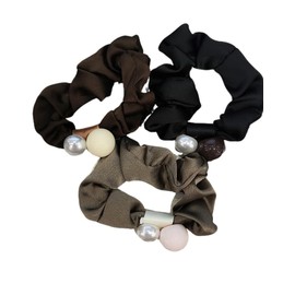 3PCS Fashionable Scrunchies,Pearl Bead Hair Scrunchie,Satin Fabric Hair Accessories,Sparkly Ponytail Holder Handmade (Style 1, One size)