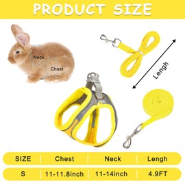 PETKNOWS 2 Pack Rabbit Harness and Leash Set, Double Buckle Bunny Harness with Reflective Strips Soft Breathable Mesh Vest Harness for Rabbits Walks Accessories(Pink and Yellow)