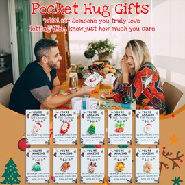 Dykofy Christmas Pocket Hugs Gifts Bulk for Xmas Coworker Staff Employee Holiday Appreciation Gifts - Mini Christmas Resin Pocket Hug with Heartwarming Cards Emotional Support Decorations (10pcs)