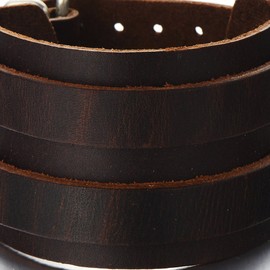 COOLSTEELANDBEYOND Large Leather Bracelet for Men Punk Rock Bangle Brown Genuine Leather with Two Buckles, Leather, Non-applicable