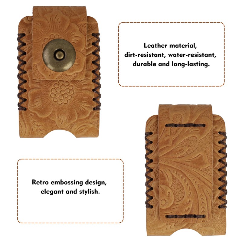 Stamped Floral Flip Top Leather Lighter Pouch, Lighter Shell Leather