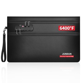 JUNDUN 6400℉ Fireproof Money Bag for Cash with Lock(11" x 7.5")