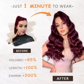 Aida ble 24 Inch Ponytail Extension Drawstring Pony Tails Hair Extensions Long Curly Wavy Ponytail Hair Extension Natural Synthetic Ponytail Hair Pieces for Women (Wine red)