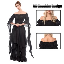 LTAKK Renaissance Dress Medieval Costume Victorian Dresses Women Peasant Gothic Fairy Witch Wedding Under Dress, Black, XXL/3XL