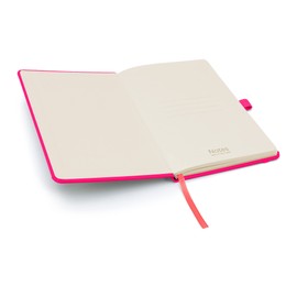 Notes London Eco A5 Notebook with Lined Pages, Pen Loop, Ribbon, Date Marks and Paper Pocket, Medium Hardback Journal, Note, fluorescent, sustainably sourced paper (Neon Pink)