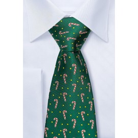 Retreez Delightful Christmas Candy Canes Pattern Woven Microfiber 3.15" Men's Tie - Green, Christmas Gift