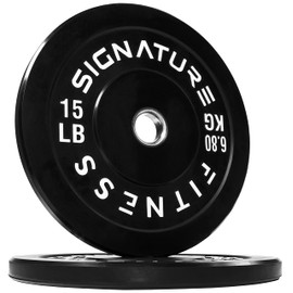 Signature Fitness 2" Olympic Bumper Plate Weight Plates with Steel Hub, 15LB, Black, Pair