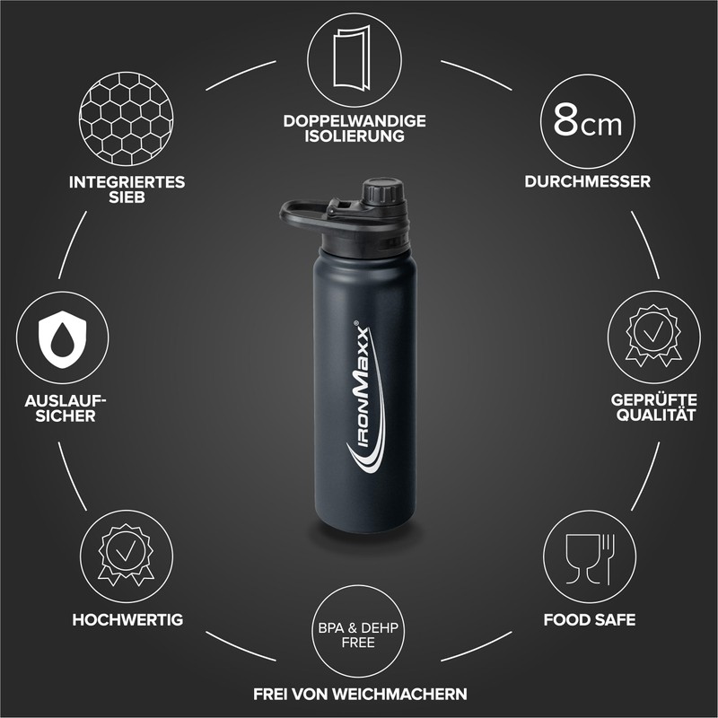 IronMaxx Hot & Cold Bottle – Deep Black 800 ml |