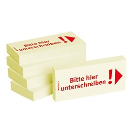 BIZSTIX® Business Sticky Notes "Bitte hier unterschreiben!" (Arrow to the Right) - 1 Pack of 5 Sticky Note Pads of 100 Sheets 75 x 35 mm