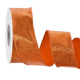 sourcing map 1.6 Inch/4cm Glitter Wired Ribbon, Orange Sparkly Iridescent Ribbon 10 Yard for Christmas Tree Wreath Decoration Gift Wrapping, with Metallic Edge