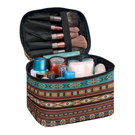 JoyLamoria Aztec Print Cosmetic Bag Lightweight Toiletry Case Brush Bag with Design