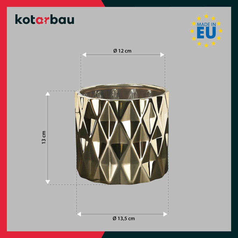 KOTARBAU® Ceramic Flower Pot Planter Glazed Gold Cylindrical Shape Indoor