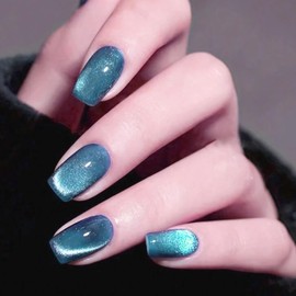 Light Blue Press On Nail Short Square Fake Nails With Glitter Design False Nails Press Ons Light Blue Glossy Glue On Nails Reusable Full Cover Stick On Nail For Women Manicure Decor 30Pcs