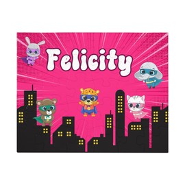 Hiding Place Boutique, Handmade Girl Super Hero Child Name Puzzle Piece Niece Jigsaw Announcement Kid Reveal Superhero Comic Book Cape Mask Nephew Comic Book Save The City Villian Vigilante Animal