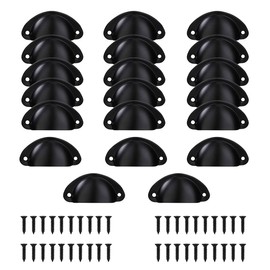 Shell Handle, 20 Pieces, Shell Handle, Black, Shell Handles, Matte Black, Drawer Handles, Vintage Handles, Furniture Handle, Semicircle with Screws, 82 x 35 mm for Cabinet Drawers, Cupboard