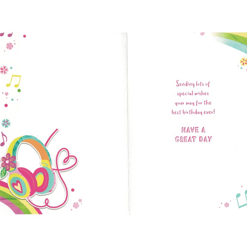 NIECE AGE 8 8TH BIRTHDAY CARD. HEADPHONES. 9 X 6