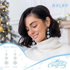 Nylry Christmas Earrings for Women Dangling Acrylic Holiday Earrings Snowflake Earring Cute Christmas Vacation Ornaments Stocking Stuffers Xmas Party Decorations Favors Xmas Gifts for Women-Silver