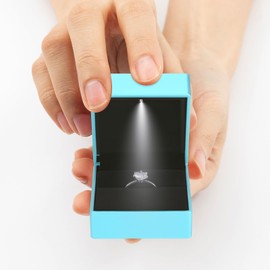 LED Ring Earring Box for Proposal, Wedding, Engagement， Luxury Jewelry Gift Box with LED Light, Jewellry Display Box (Daphne Blue)