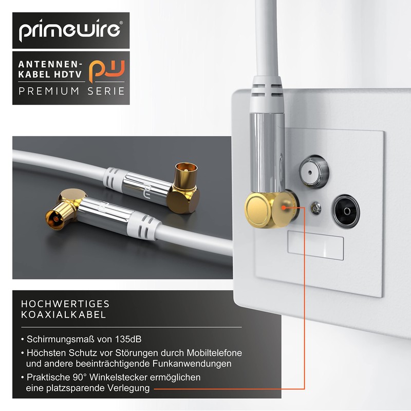 Primewire 2m antenna cable HDTV 135dB 75 ohm 90Â °