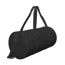 Gbuzozie Leopard Print Black Background Sports Gym Bag Travel Duffel Bag Shoes Compartment For Men Women Foldable Lightweight Yoga Gym Sports Bag