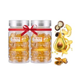 40 Hair Vitamin Capsules - Leave-In Hair Serum Enriched with Moroccan Oil, Macadamia Oil and Vitamins A, C, E, Pro Vitamin B5 for Healthy, Smooth, and Shiny Hair (2PC)