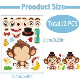 FENQURO 12 Pieces 12.5 cm x 17 cm Stickers Children's Sticker Set Make-a-face Sticker DIY Sticker Children DIY Face Sticker Children Sticker Children for Party Favour Supplies Craft