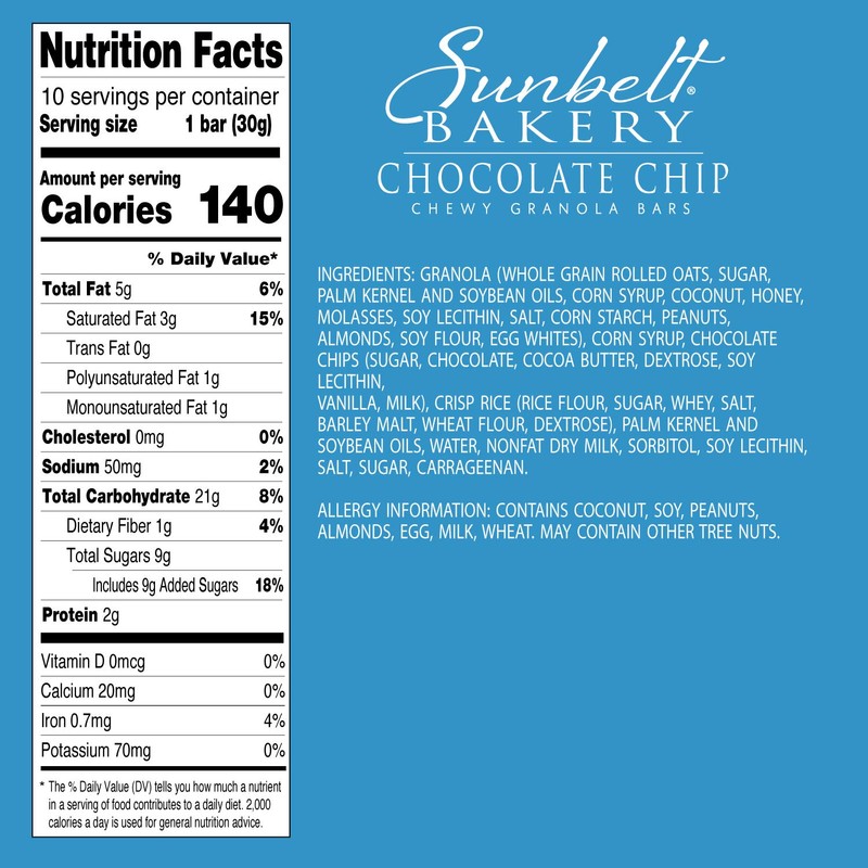 Sunbelt Bakery Chewy Chocolate Chip Granola Bars, 1.1 oz Bars,